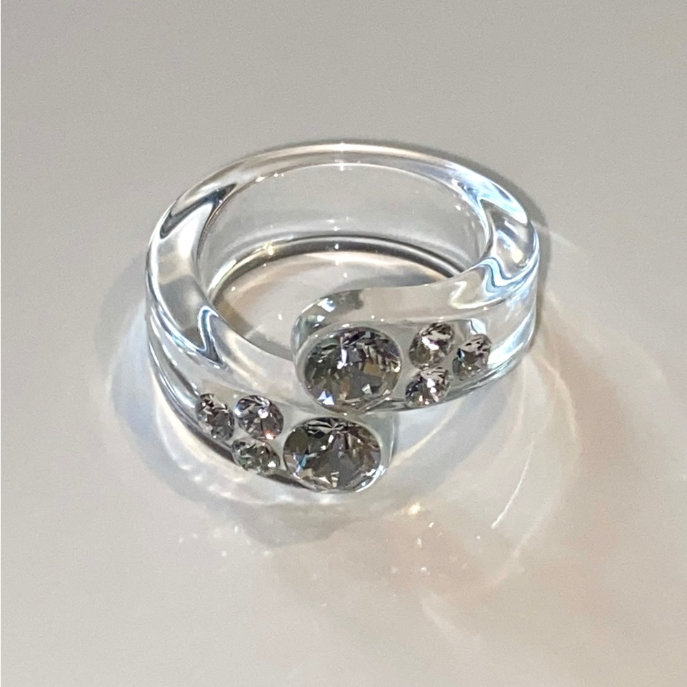 Acrylic Twist Ring With Swarovski Crystals, Transparent Clear Modern Ring